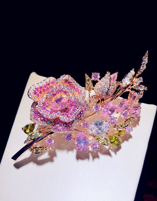 Load image into Gallery viewer, Zirconium Full Diamond Rose Bouquet Brooch
