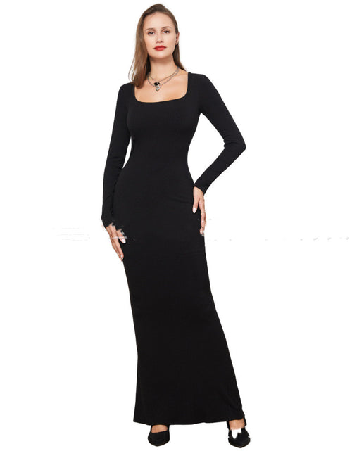 Load image into Gallery viewer, Two-in-one With Lining Double-layer Belly Contracting Hip Lifting Long Sleeve Narrow Dress Black
