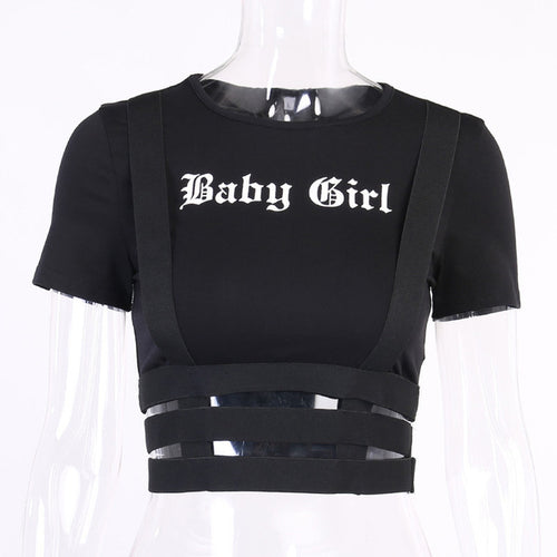 Load image into Gallery viewer, Crop Top O-Neck T-shirt Black S
