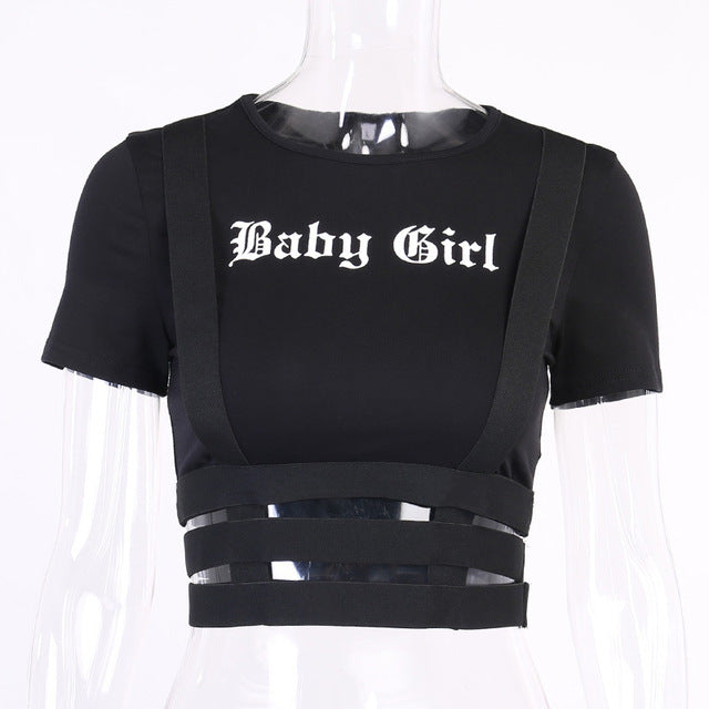 Crop Top O-Neck T-shirt Black S