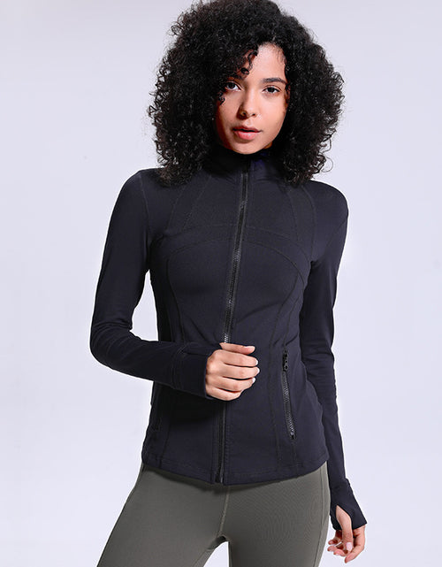 Load image into Gallery viewer, Plain Solid Color Yoga Fitness Exercise Women&#39;s Slim-fit Stretch Sports Jacket Black
