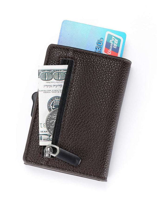 Load image into Gallery viewer, Metal Card Box Zipper Automatically Ejects Credit Card Case Coffee
