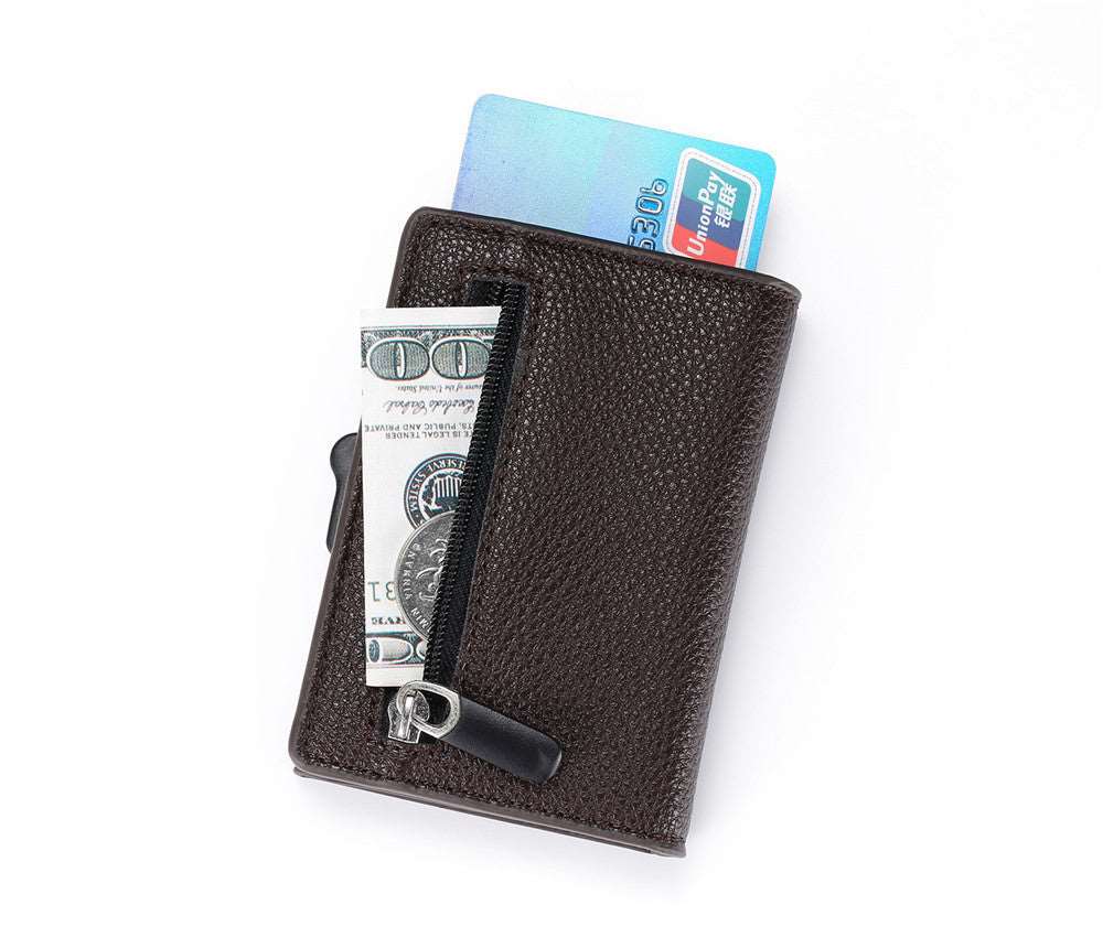 Metal Card Box Zipper Automatically Ejects Credit Card Case Coffee