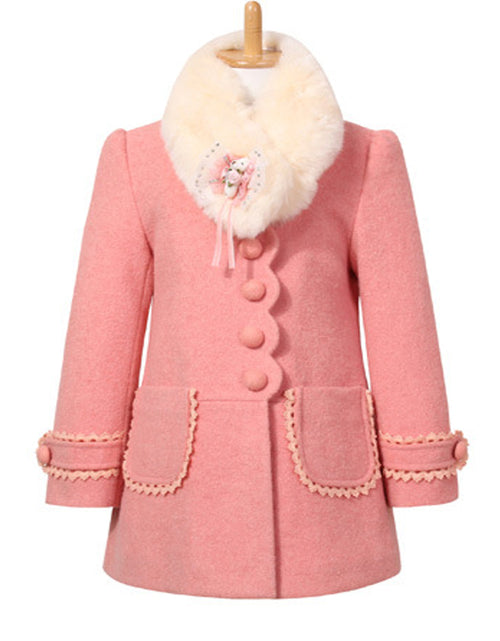 Load image into Gallery viewer, Girl long sleeve formal elegant fur collar coat
