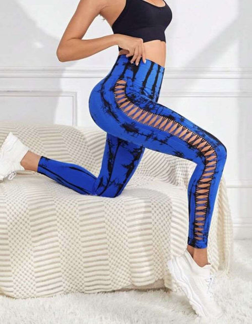 Load image into Gallery viewer, Hollow Tie Dye Printed Yoga Pants - High Waist, Butt Lift, Seamless Sports Leggings for Women - Elevate Your Gym Style! Royal Blue
