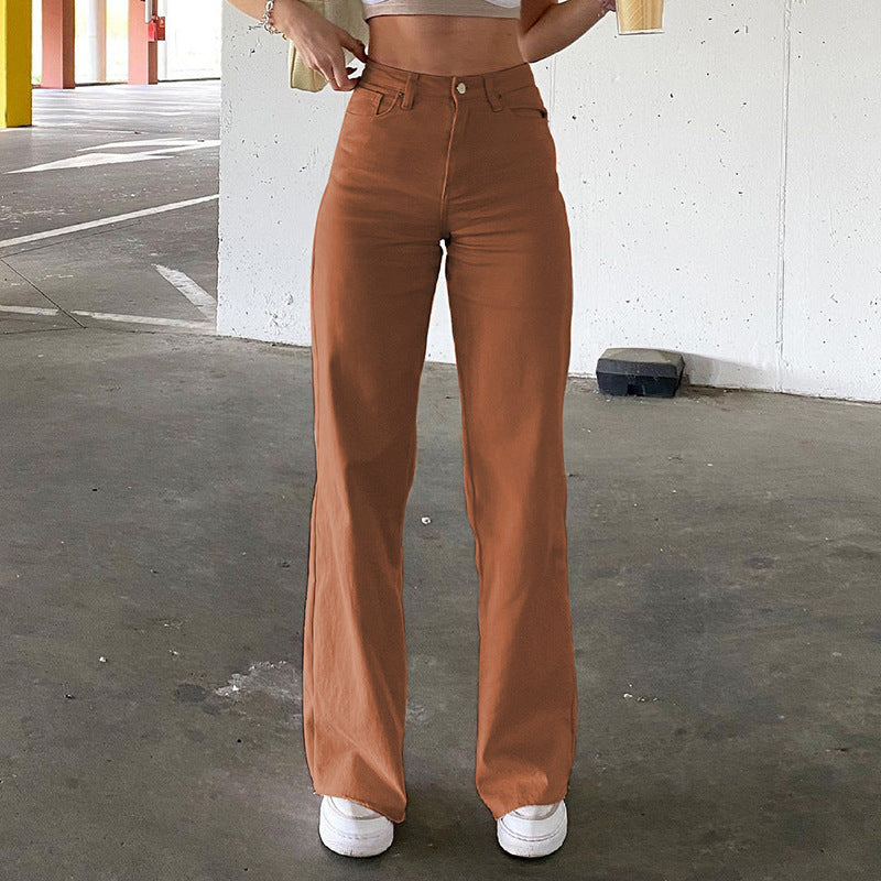 Street Chic: High Waist Slim Bell Bottom Jeans - Spice Girl Style Denim Pants Flaky Trousers Brown