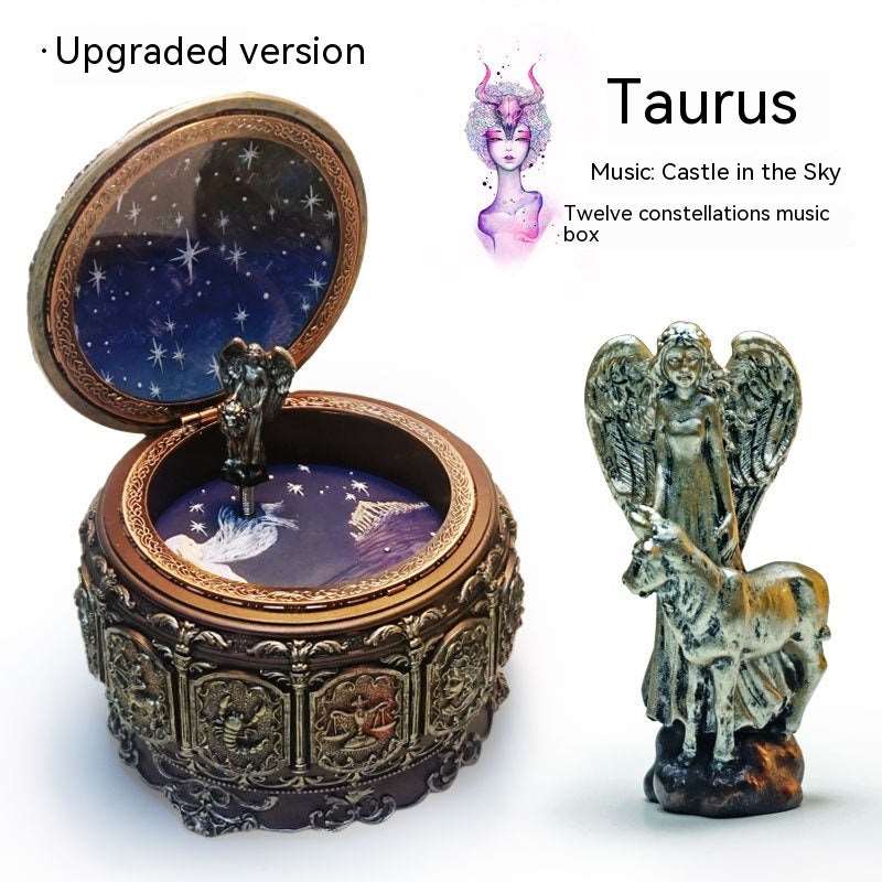 Retro Rotating Luminous Constellation Music Box Birthday Gift For Girls Taurus Music Sky City