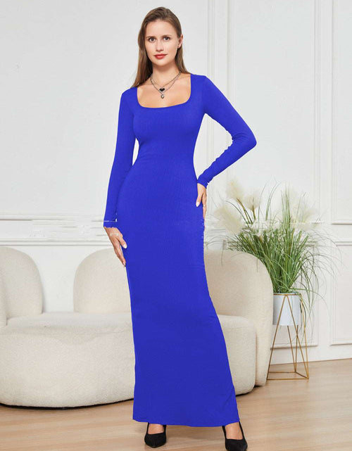 Load image into Gallery viewer, Two-in-one With Lining Double-layer Belly Contracting Hip Lifting Long Sleeve Narrow Dress Blue
