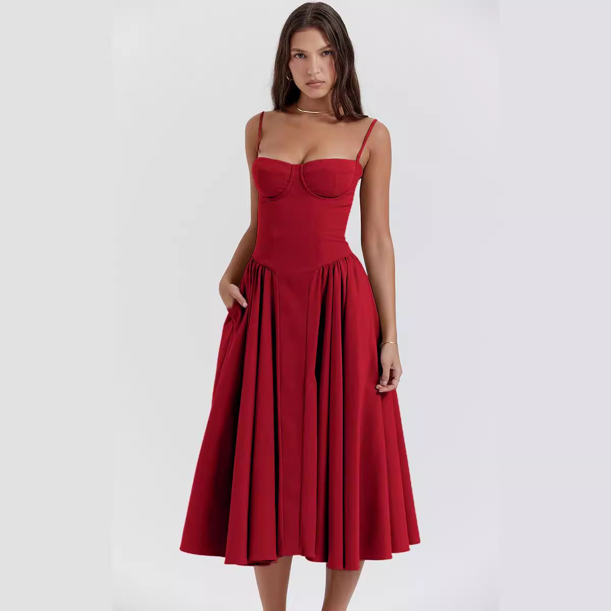 Regal Elegance: European and American Elegant Palace Style Low-Cut Suspender Large Swing Dress for Women - Embrace Sophisticated Fashion with a Touch of Glamour