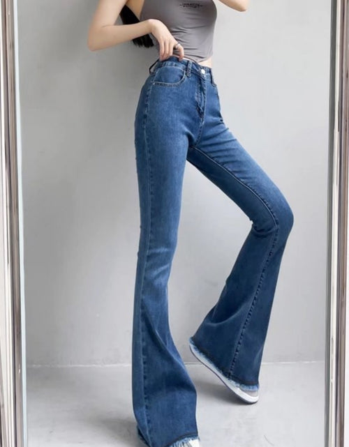 Load image into Gallery viewer, Vintage Chic: Autumn and Winter Fashion Small High Waist Raw Hem Jeans - Retro Distressed Design with Stretchy Wide-Leg Slim Flare for Effortlessly Stylish Looks
