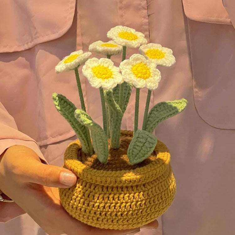 Hand Knitting DIY Tulips Small Daisy Potted Bouquet Wool Crochet Material Package Little Daisy