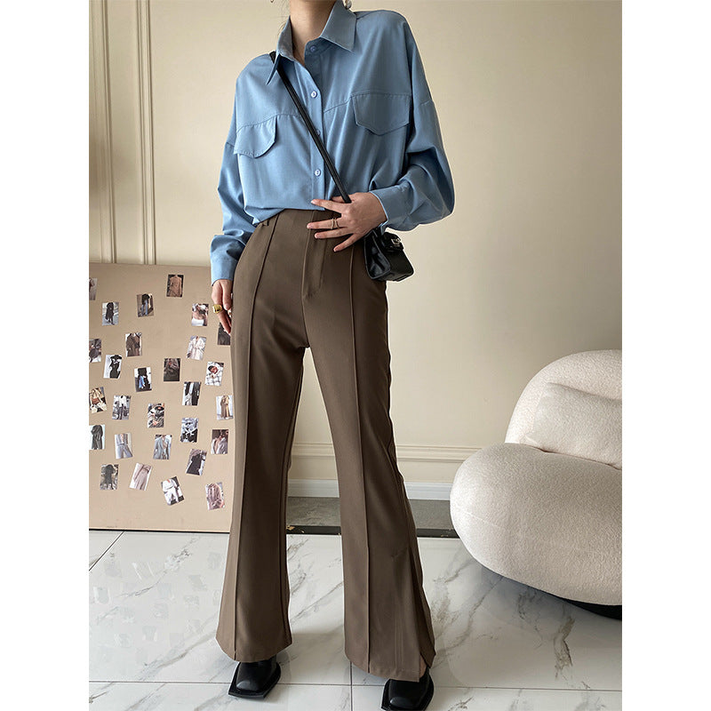 Chic Elegance: Sleek High Waist Flare Slit Suit Pants - Elevate Your Look with Sophisticated Style and Flair