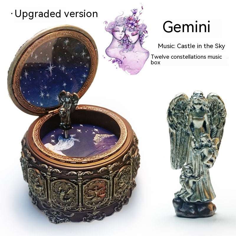 Retro Rotating Luminous Constellation Music Box Birthday Gift For Girls Gemini Music Sky City