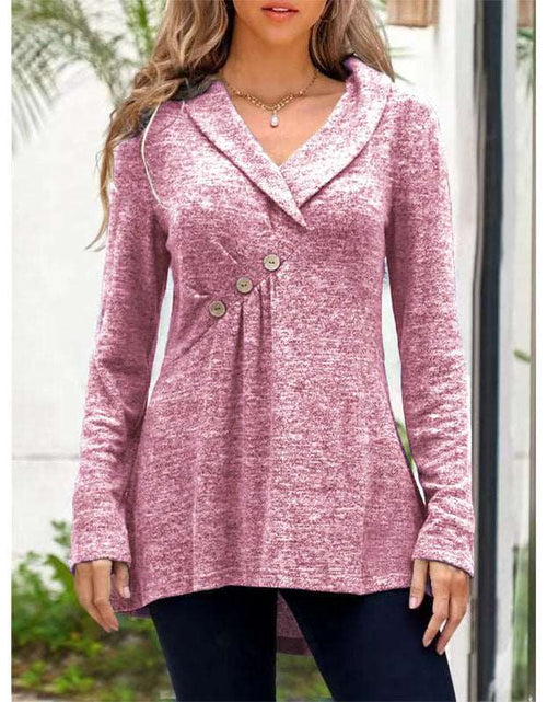 Load image into Gallery viewer, V Neck Plain Color Long Sleeve Knitwear Cashmere Sweater Base Coat Pink
