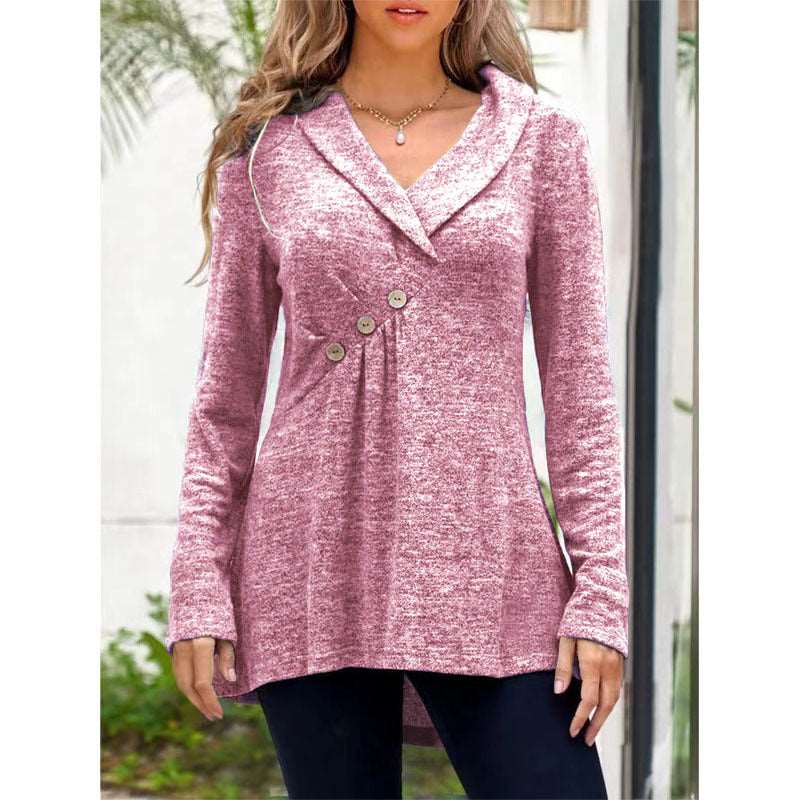 V Neck Plain Color Long Sleeve Knitwear Cashmere Sweater Base Coat Pink