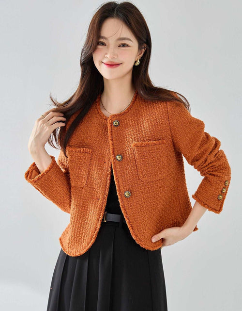 Load image into Gallery viewer, Elegant Tweed Fringe Classic Wool Classic Style Short Coat For Women Orange
