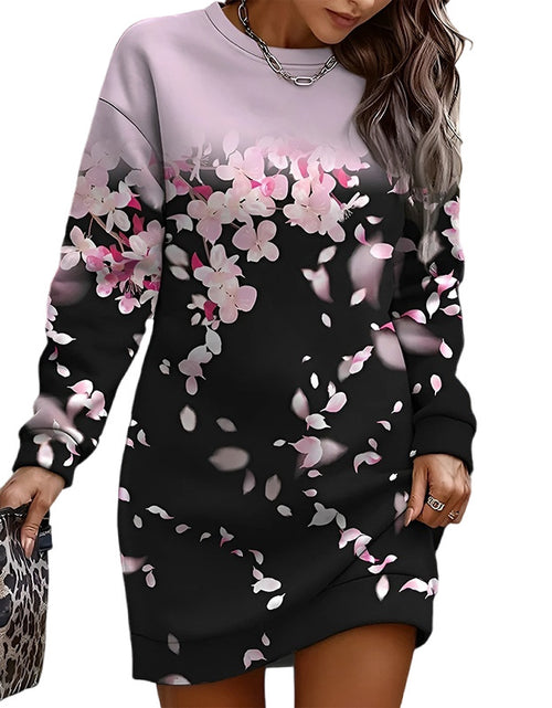 Load image into Gallery viewer, Printed Crew Neck Casual Long Loose Sweater Women
