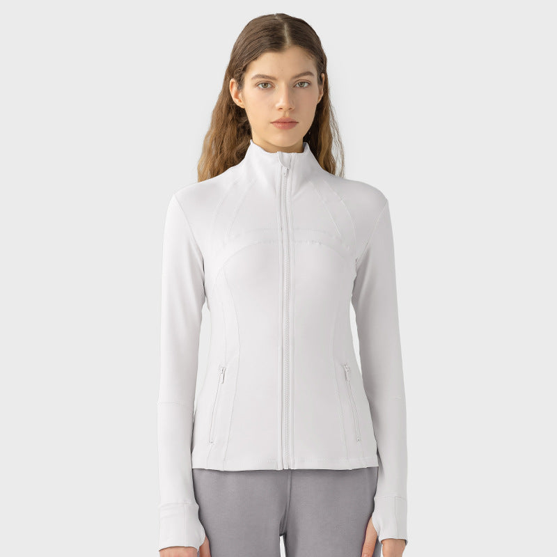 Plain Solid Color Yoga Fitness Exercise Women's Slim-fit Stretch Sports Jacket Albumin Pearl White New Color