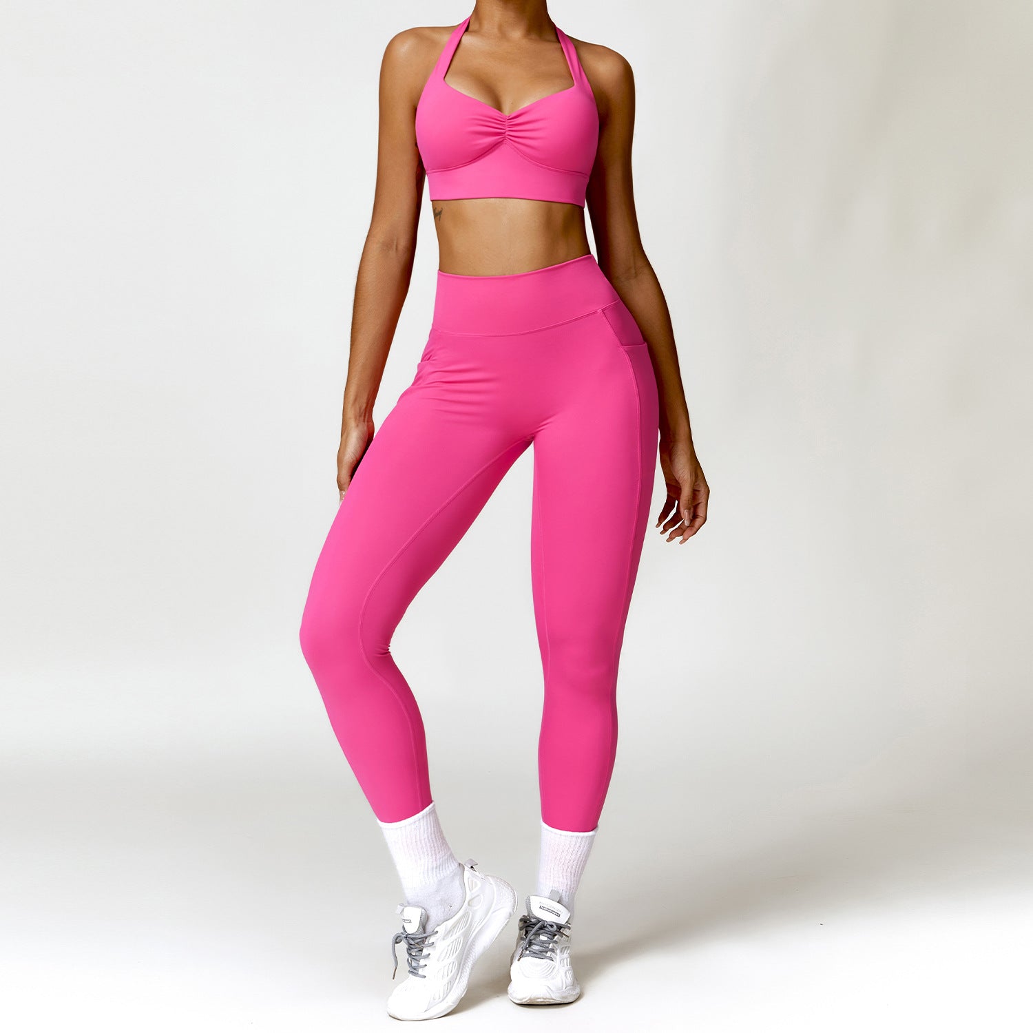 Effortless Performance: Quick-Drying Workout Clothes Running Sports Suit for Women - Stay Stylish and Dry in Every Move Rose Red Bra Trousers