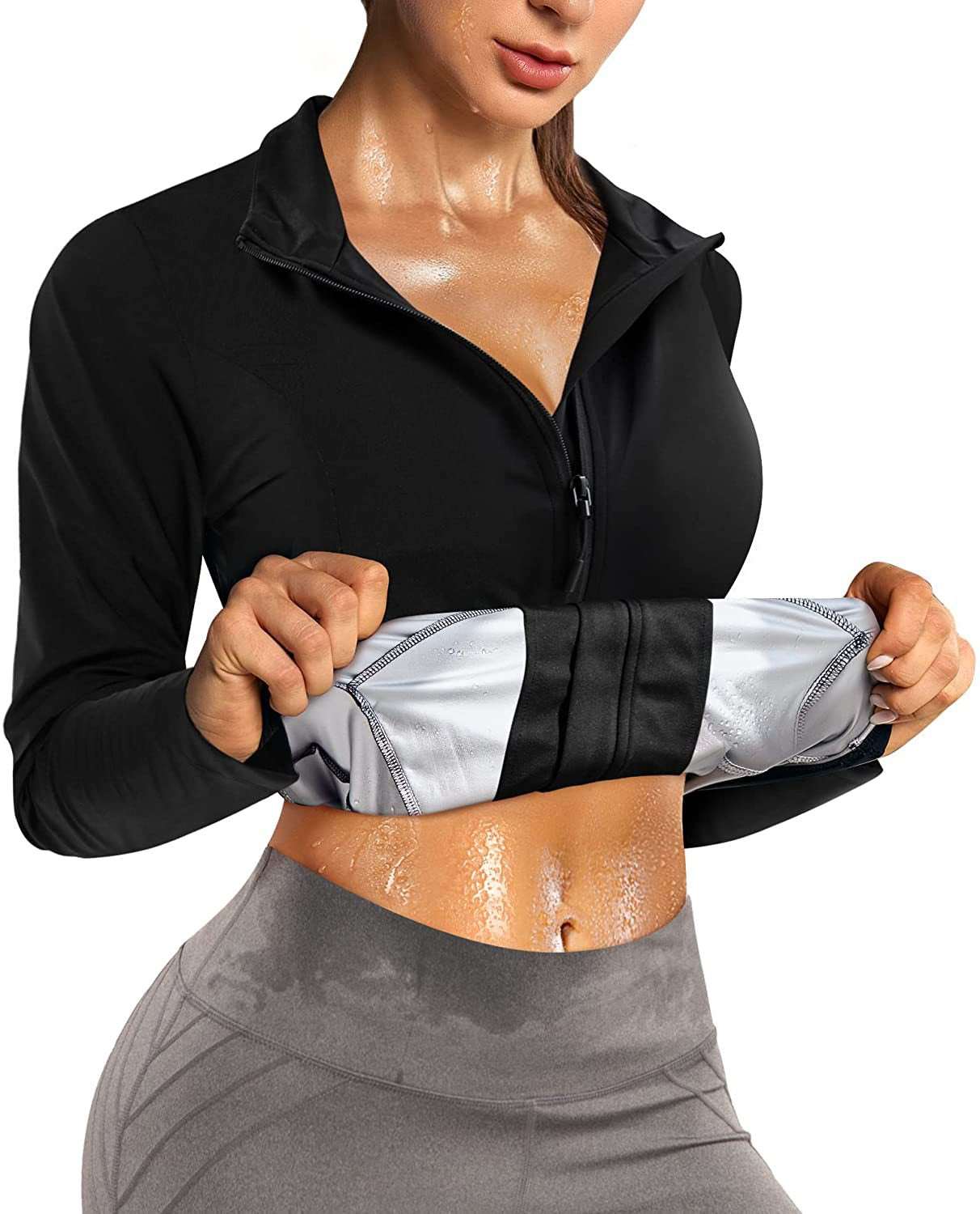 Fitness Violently Sweat Corset Running Sweating Belly Contracting Yoga Shapewear Black Fabric And Silver Liner