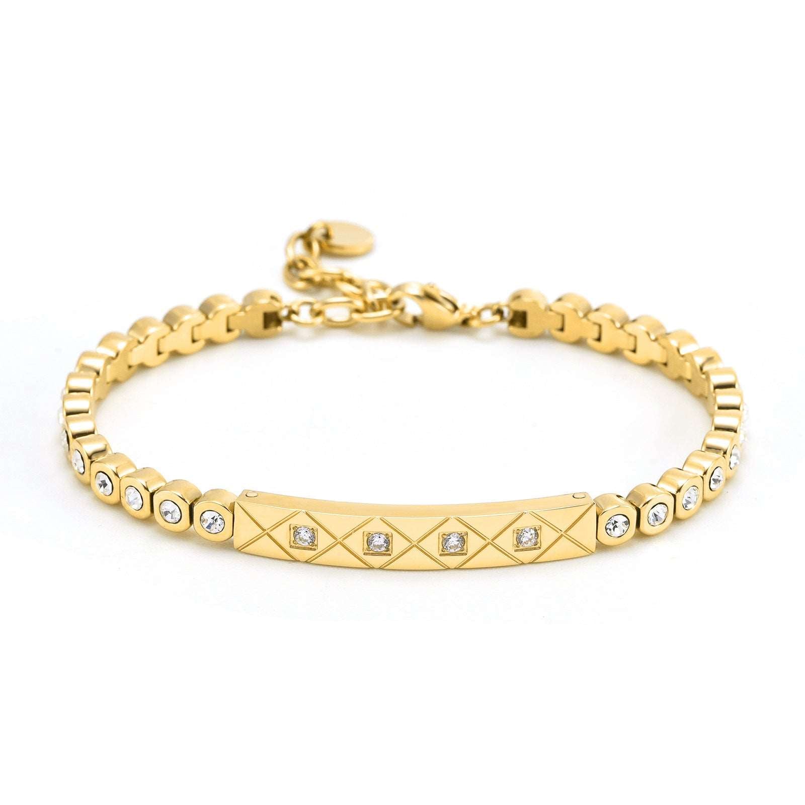 Light Luxury High-grade Diamond Chessboard Bracelet Electroplating steel, rose gold, gold color Gold