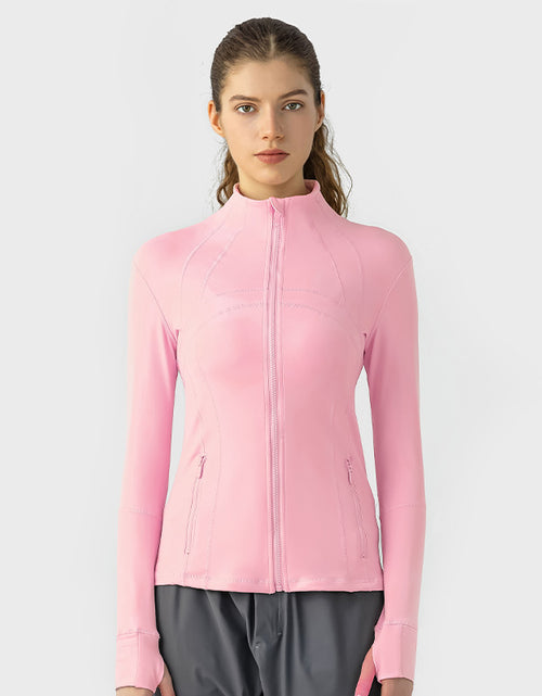 Load image into Gallery viewer, Plain Solid Color Yoga Fitness Exercise Women&#39;s Slim-fit Stretch Sports Jacket Dew Pink New Color
