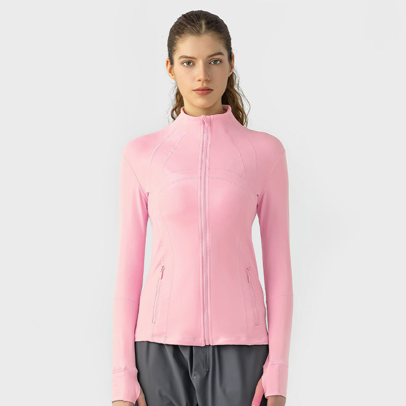 Plain Solid Color Yoga Fitness Exercise Women's Slim-fit Stretch Sports Jacket Dew Pink New Color