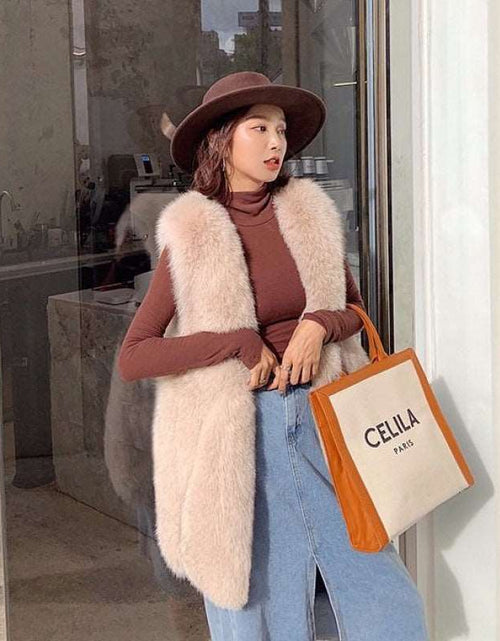 Load image into Gallery viewer, Elegant Fashion Stylish Faux Fur Vest Women&#39;s Mid-length Vest Coat M Apricot
