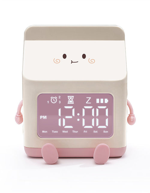 Load image into Gallery viewer, Smart Student Only Charging Cartoon Milk Carton Alarm Clock Pink
