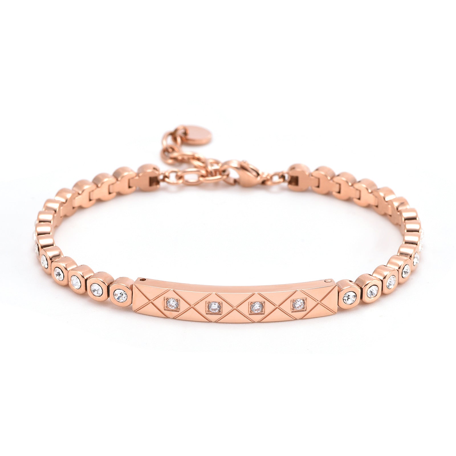 Light Luxury High-grade Diamond Chessboard Bracelet Electroplating steel, rose gold, gold color Rose Gold