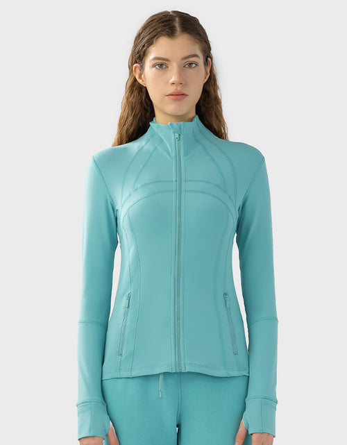 Load image into Gallery viewer, Plain Solid Color Yoga Fitness Exercise Women&#39;s Slim-fit Stretch Sports Jacket Trendy Cyan New Color
