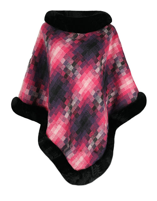 Load image into Gallery viewer, Cape Colored Plaid Thermal Knitting Shawl Women&#39;s Coat Rose F
