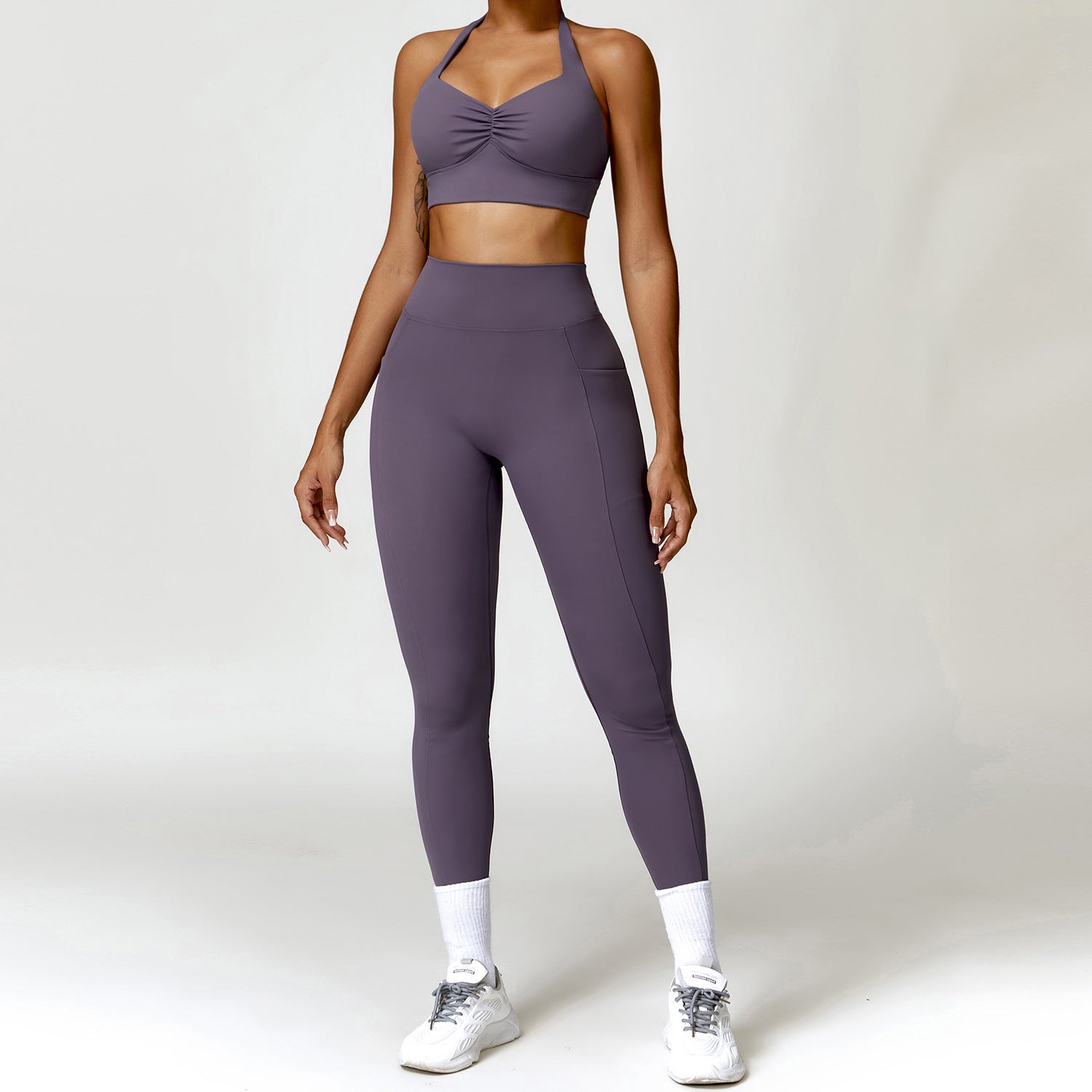 Effortless Performance: Quick-Drying Workout Clothes Running Sports Suit for Women - Stay Stylish and Dry in Every Move Eggplant Bra Trousers