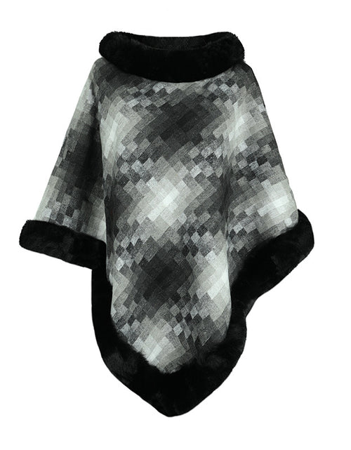 Load image into Gallery viewer, Cape Colored Plaid Thermal Knitting Shawl Women&#39;s Coat Gray F
