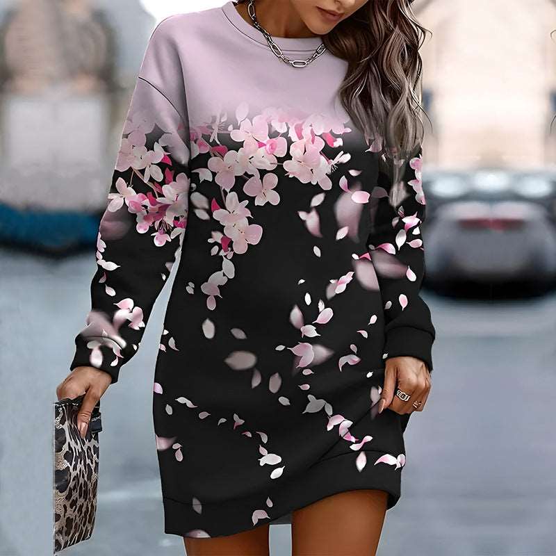 Printed Crew Neck Casual Long Loose Sweater Women HJ402