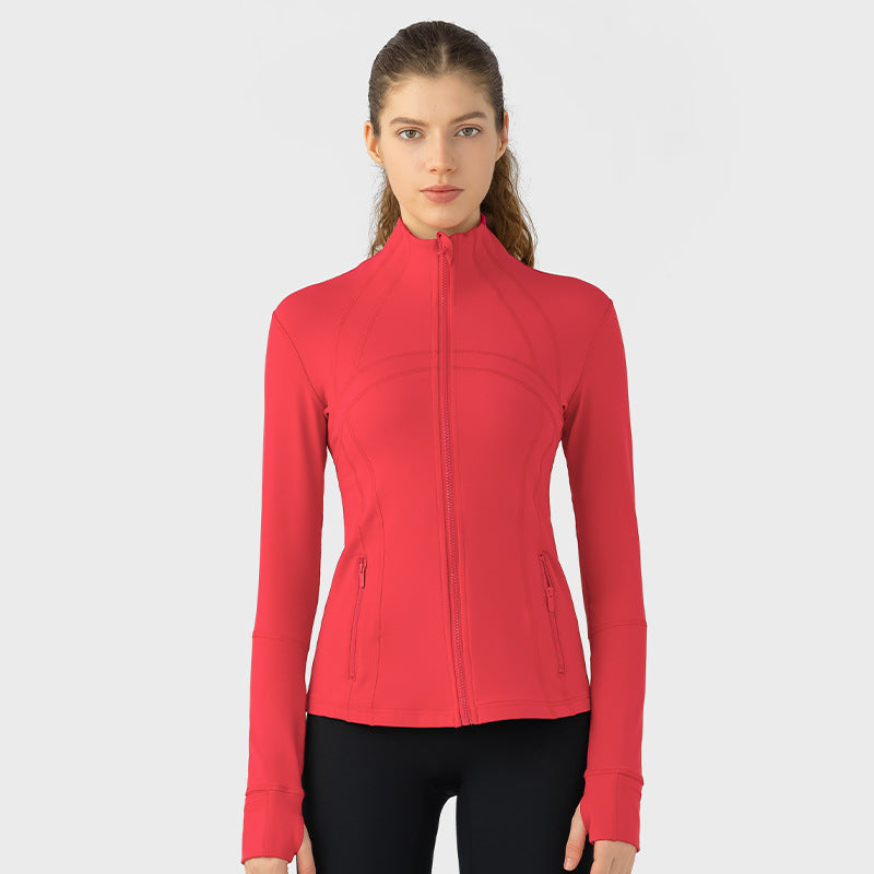 Plain Solid Color Yoga Fitness Exercise Women's Slim-fit Stretch Sports Jacket Chinese Red New Color