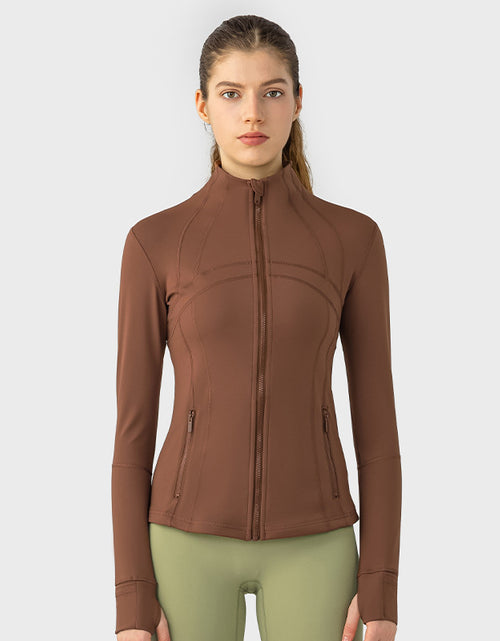 Load image into Gallery viewer, Plain Solid Color Yoga Fitness Exercise Women&#39;s Slim-fit Stretch Sports Jacket Cocoa Color New Color
