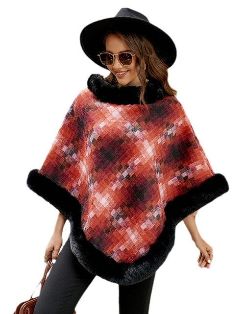 Load image into Gallery viewer, Cape Colored Plaid Thermal Knitting Shawl Women&#39;s Coat
