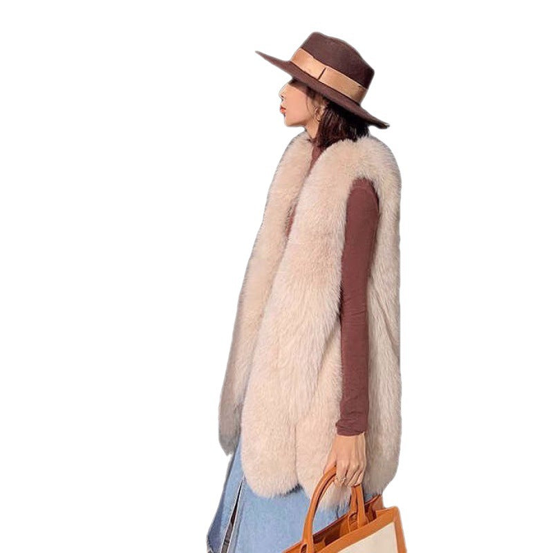 Elegant Fashion Stylish Faux Fur Vest Women's Mid-length Vest Coat