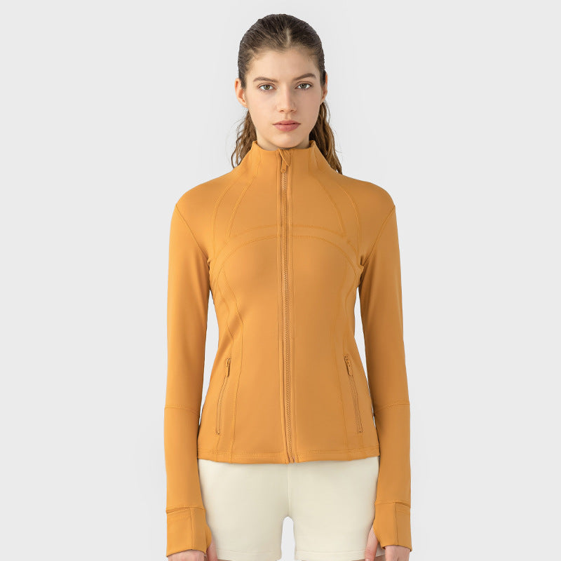 Plain Solid Color Yoga Fitness Exercise Women's Slim-fit Stretch Sports Jacket Autumn Orange New Color