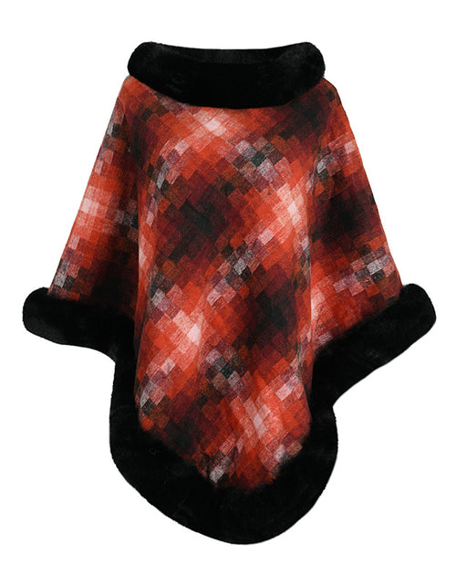 Load image into Gallery viewer, Cape Colored Plaid Thermal Knitting Shawl Women&#39;s Coat Orange F
