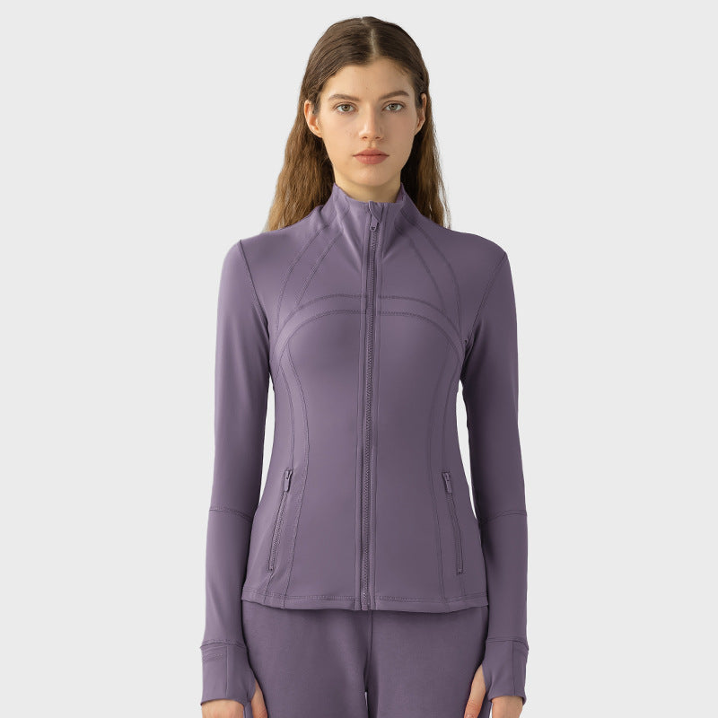 Plain Solid Color Yoga Fitness Exercise Women's Slim-fit Stretch Sports Jacket Persian Purple New Color