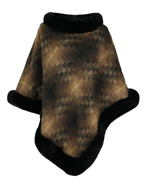 Load image into Gallery viewer, Cape Colored Plaid Thermal Knitting Shawl Women&#39;s Coat Khaki F
