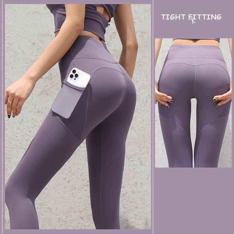 Enhance Your Workout: Seamless Leggings with Pockets, Push-Up High Waist - Women's Fitness Running Yoga Pants for Gym Sports Tomato Purple