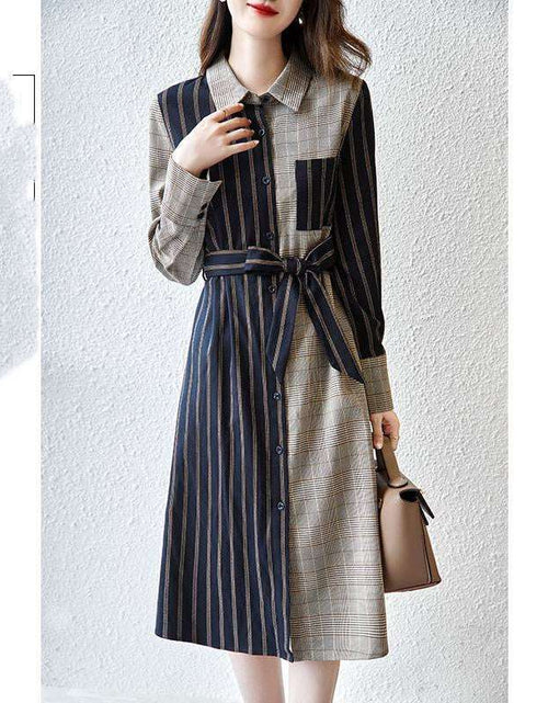 Load image into Gallery viewer, Season New Lapel Temperament Commuter Plaid French Shirt Skirt Ladies Plain and Cotton
