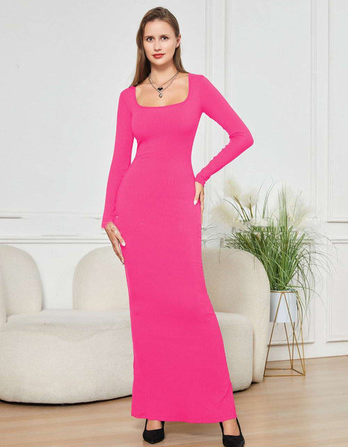 Load image into Gallery viewer, Two-in-one With Lining Double-layer Belly Contracting Hip Lifting Long Sleeve Narrow Dress Pink
