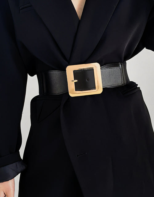 Load image into Gallery viewer, Retro Women&#39;s Metal Square Buckle Elastic Elastic Belt Simple Black Needle Buckle Everything Wide Waist Seal Senior Belt
