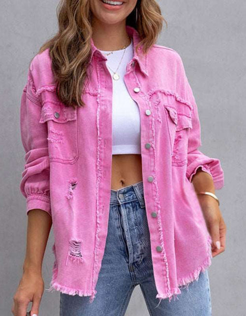 Load image into Gallery viewer, Effortless Style: Ripped Shirt Jacket - Women&#39;s Autumn/Spring Casual Tops with Fashionable Comfort in Chic Plain Colors
