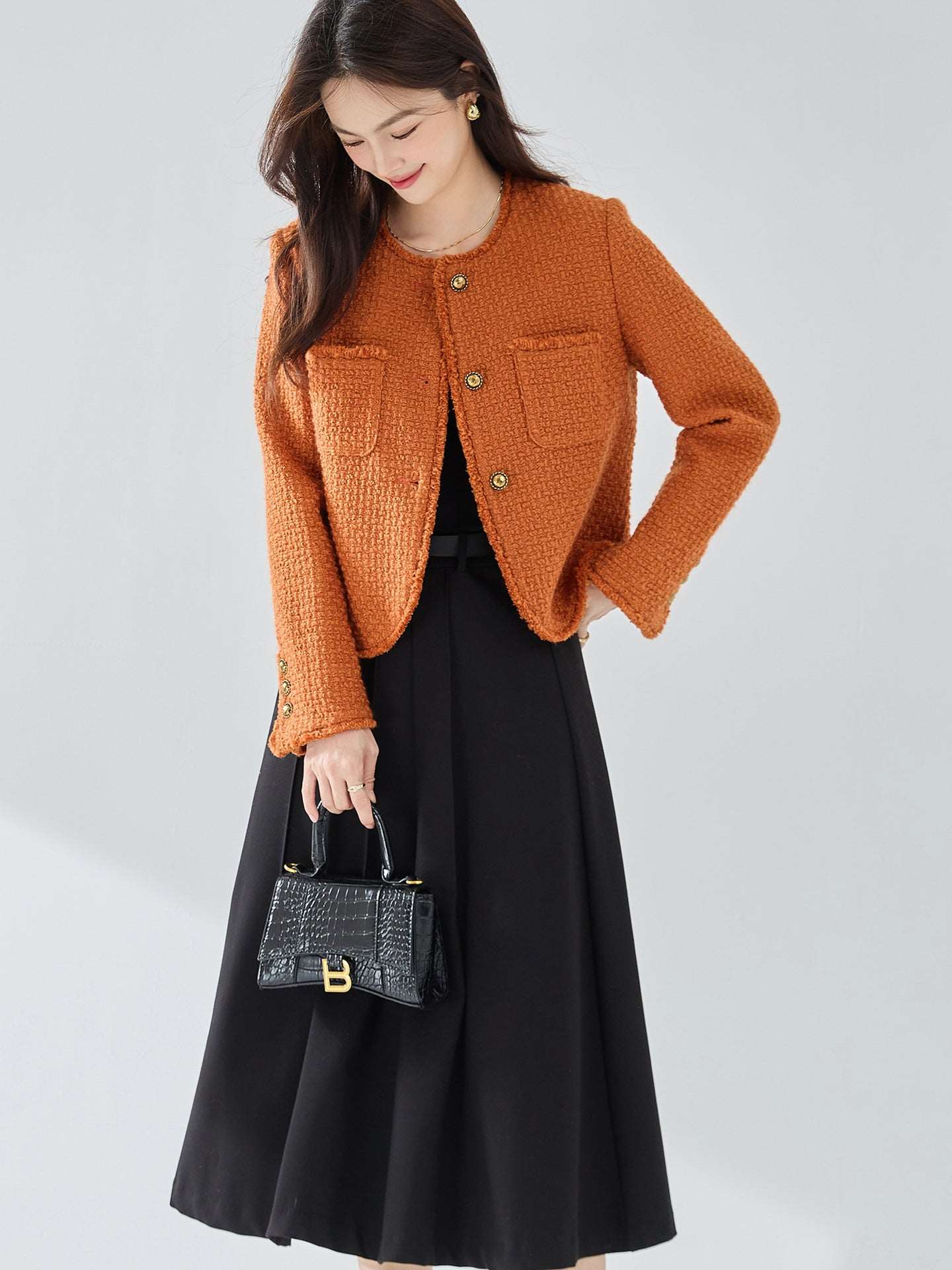 Elegant Tweed Fringe Classic Wool Classic Style Short Coat For Women