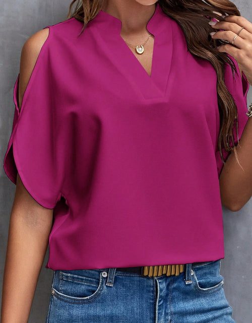 Load image into Gallery viewer, V-neck Off-the-Shoulder Sleeves Women&#39;s Top - Graceful and Fashionable for a Chic Look Purplish Red
